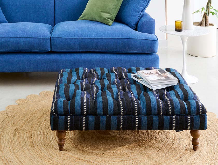 Bedham Footstool in Ralph Lauren Dinetah Stripe Indigo